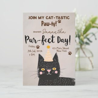 Katze-Tastic Paw-ty! Pur-fect Birthday - Black Cat Einladung
