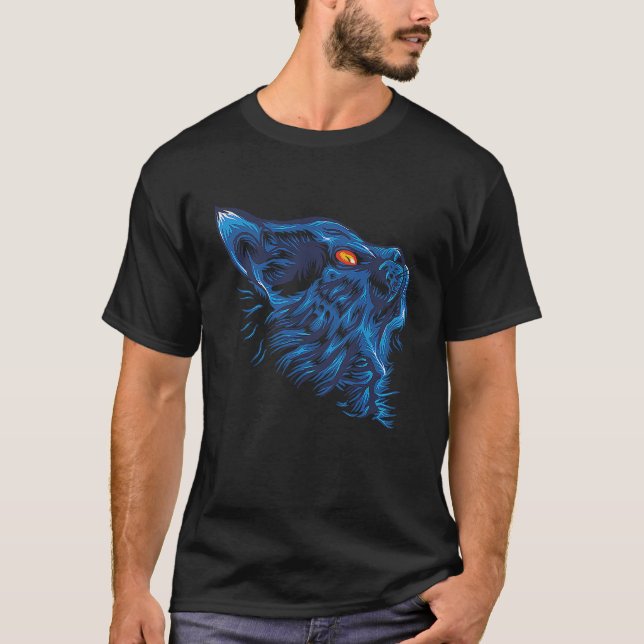 Katze Tee Blau Katze Tee Tier Tee (Vorderseite)