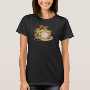 Katze Teetasse Niedlich Vintage Viktorianisch Haus T-Shirt