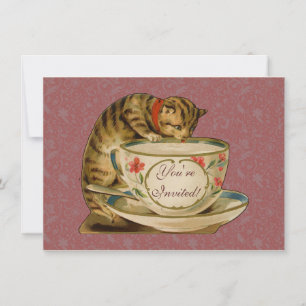 Katze Teetasse Süß Vintage Viktorianisch Haustier Einladung