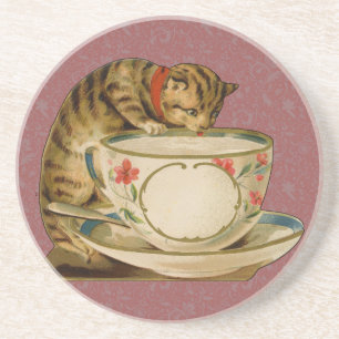 Katze Teetasse Süß Vintage Viktorianisch Haustier  Getränkeuntersetzer