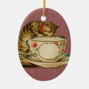 Katze Teetasse Süß Vintage Viktorianisch Haustier Keramikornament