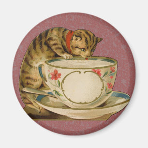 Katze Teetasse Süß Vintage Viktorianisch Haustier Magnet