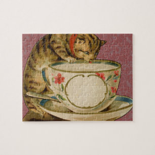 Katze Teetasse Süß Vintage Viktorianisch Haustier  Puzzle