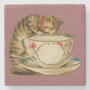 Katze Teetasse Süß Vintage Viktorianisch Haustier Steinuntersetzer