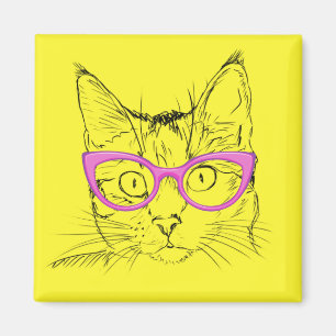 Katze Tier Haustier Blumen Kunst Abstrakt Vintage Magnet