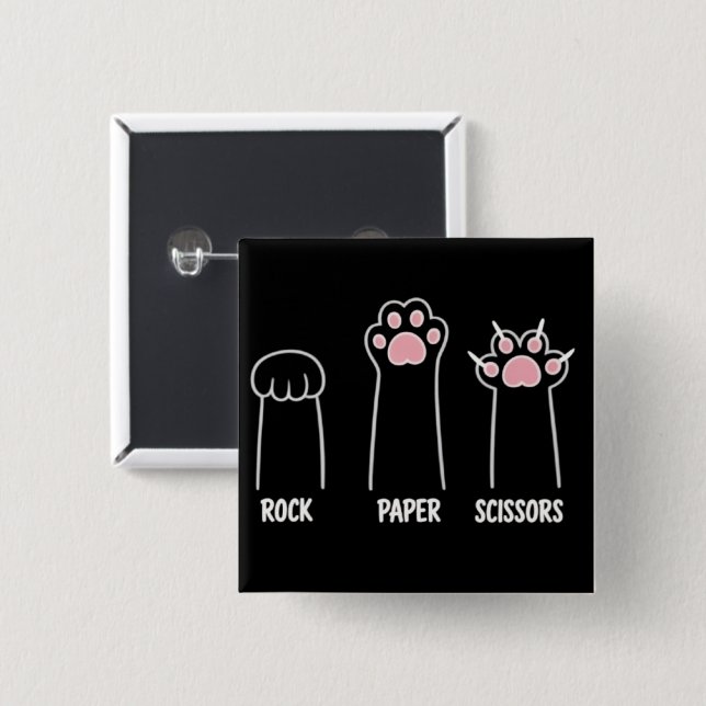 Katze Tier Haustier Liebhaber Schere Stein Papier  Button (Vorne & Hinten)