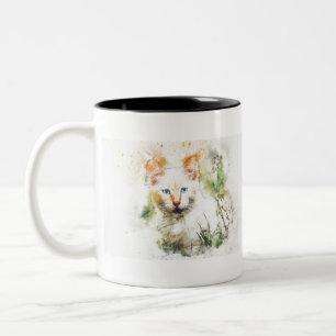 Katze Tier Kunst Abstrakt Wasserfarbe Vintage Zweifarbige Tasse