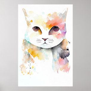 Katze Tier Natur Wasserfarben Malerei Poster