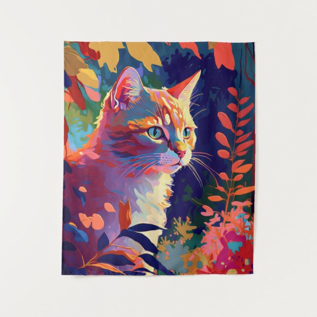 Katze Tier Portrait Malerei Art: Wandteppich (Vorderseite)