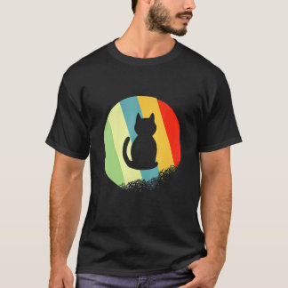 Katze Tier Rund Mit Retro-Farben T-Shirt