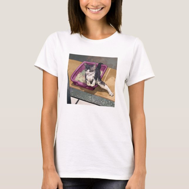 Katze Toilettensand mit Leine Funny T-Shirt (Vorderseite)