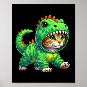 Katze trägt Dinosaurier-Kostüm Halloween Cosplay T Poster