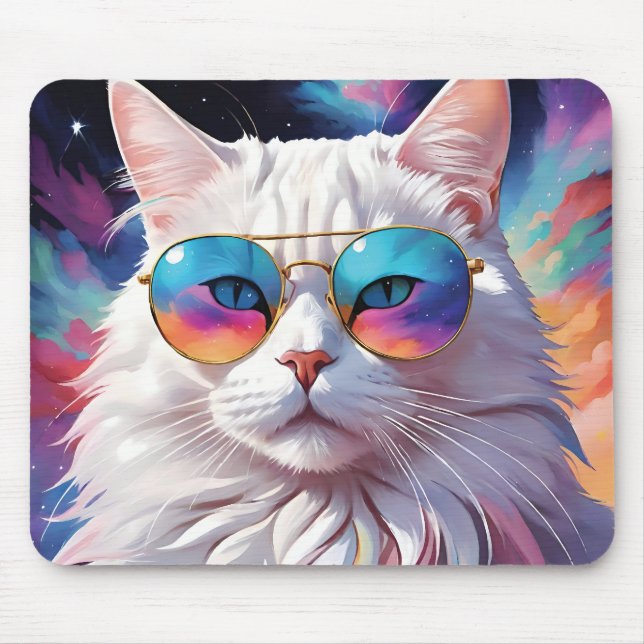 Katze trägt eine Brille im Weltraum Mousepad (Vorne)