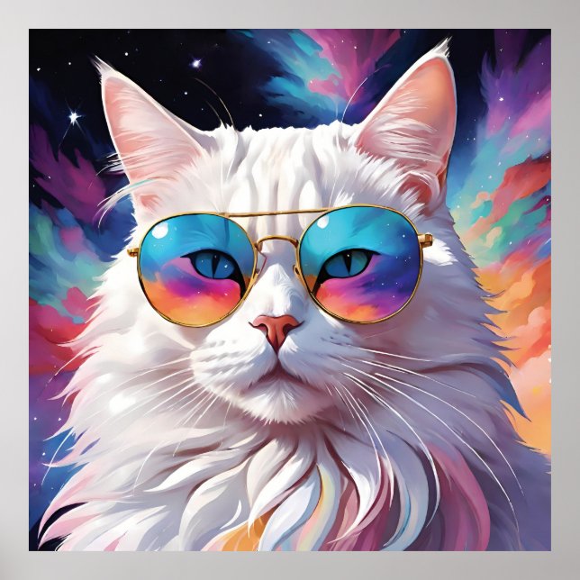 Katze trägt eine Brille im Weltraum Poster (Vorne)