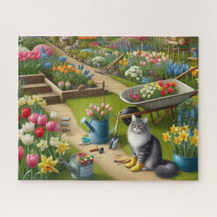 Katze trägt Gartenstiefel floral Puzzle