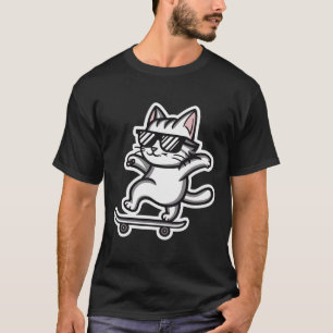 Katze trägt Sonnenbrille Lustige Skateboard fahren T-Shirt