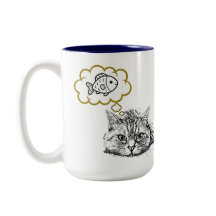 Katze träumt von Fisch Handgezeichnete Kaffeetasse