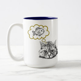 Katze träumt von Fisch Handgezeichnete Kaffeetasse