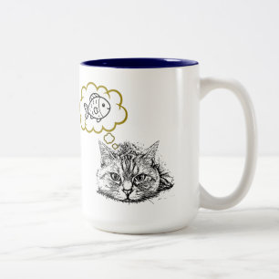 Katze träumt von Fisch Handgezeichnete Kaffeetasse