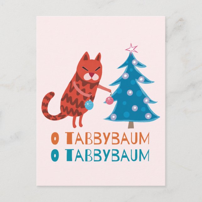 Katze trimmt den Weihnachtsbaum Postkarte (Vorderseite)