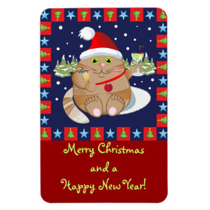 Katze trinken einen Cocktail + Text Weihnachtsmagn Magnet