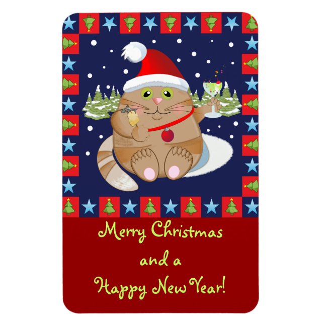 Katze trinken einen Cocktail + Text Weihnachtsmagn Magnet (Vertikal)
