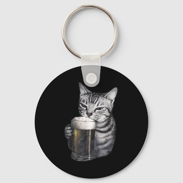 Katze trinkt Bier  Schlüsselanhänger (Vorderseite)