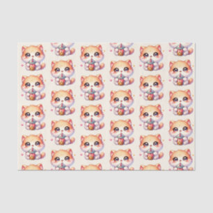 Katze trinkt Boba Niedliche Blase Tee Seidenpapier