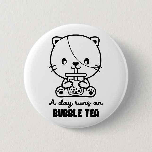 Katze trinkt Bubble Tea, Boba Tea Clipart Button (Vorderseite)