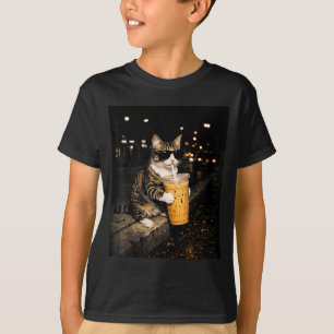 Katze trinkt eisgekühlten Kaffee lustiges Tier Mem T-Shirt