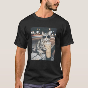 Katze trinkt Eiskaffee Lustiges Tier-Meme Männer F T-Shirt