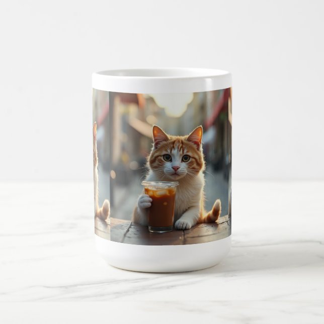 Katze trinkt Kaffee auf einer Straße Kaffeetasse (Mittel)