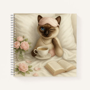 Katze trinkt Kaffee im Bett Notizbuch