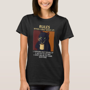Katze trinkt Kaffee Katzenliebhaber Lustige Regeln T-Shirt