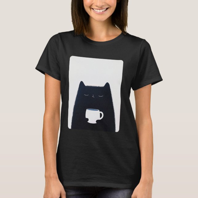 Katze trinkt Kaffee T-Shirt (Vorderseite)