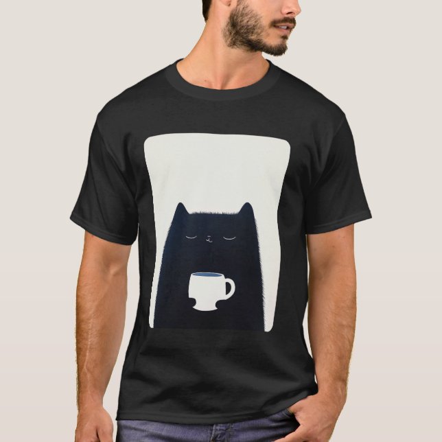 Katze trinkt Kaffee T-Shirt (Vorderseite)