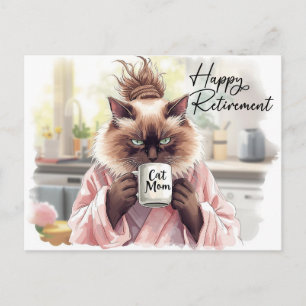 Katze trinkt Tee Glücklicher Ruhestand Postkarte