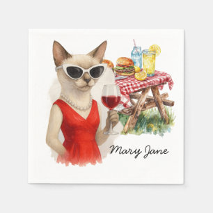 Katze trinkt Wein Barbecue Party Serviette
