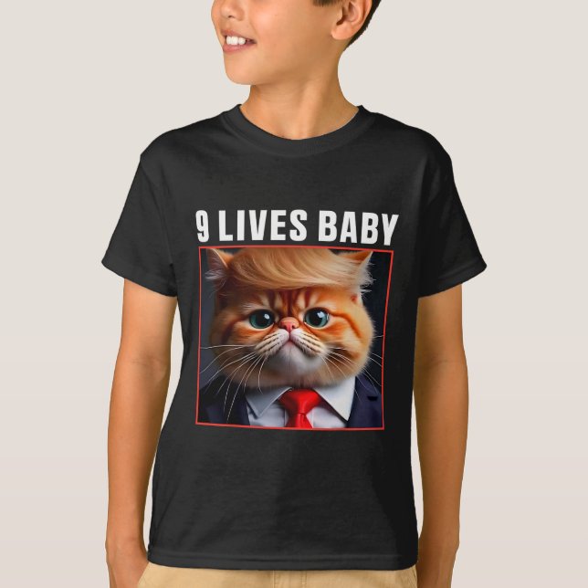 Katze Trump 9 Lebt Baby Funny Vote für Trump Katze T-Shirt (Vorderseite)