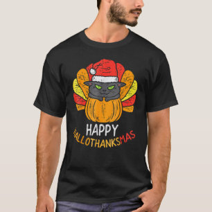 Katze Truthahn Katze Glücklich Hallothanksmas Ernt T-Shirt
