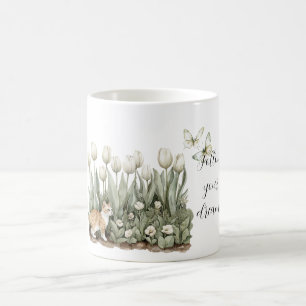 Katze Tulpe Blumen Minze Weiße Schmetterlinge Kaffeetasse