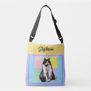 Katze Tuxedo Pastell Katzen Damen Pastellfarben Tragetaschen Mit Langen Trägern