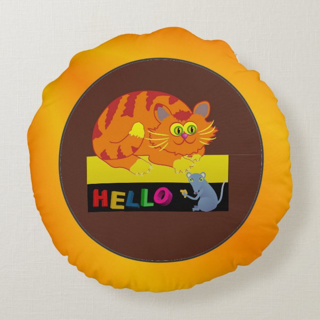 Katze u. Maus Rundes Kissen (Rückseite)