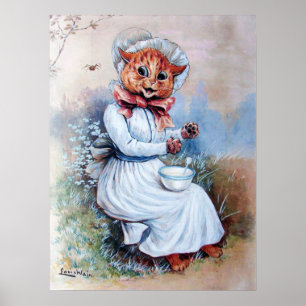 Katze überrascht von einer Spinne, Louis Wain Poster