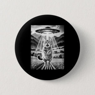 Katze Ufo Alien Entführung Lustige Grafische T-Shi Button