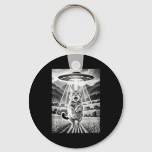 Katze Ufo Alien Entführung Lustige Grafische T-Shi Schlüsselanhänger