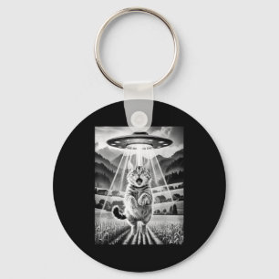 Katze Ufo Alien Entführung Lustige Grafische T-Shi Schlüsselanhänger