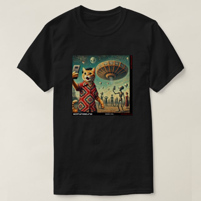 Katze UFO Selfie: Geschenk vom Kitten #01 T-Shirt (Design vorne)