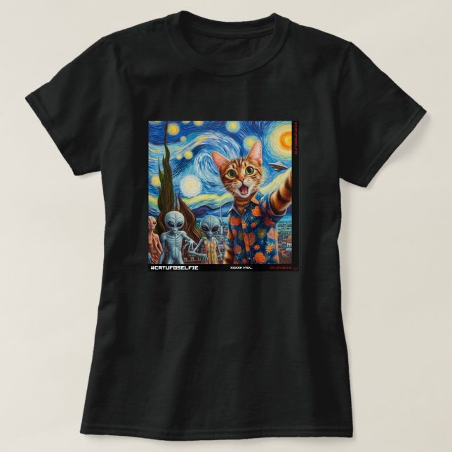 Katze UFO Selfie: Geschenk vom Kitten #01 T-Shirt (Design vorne)